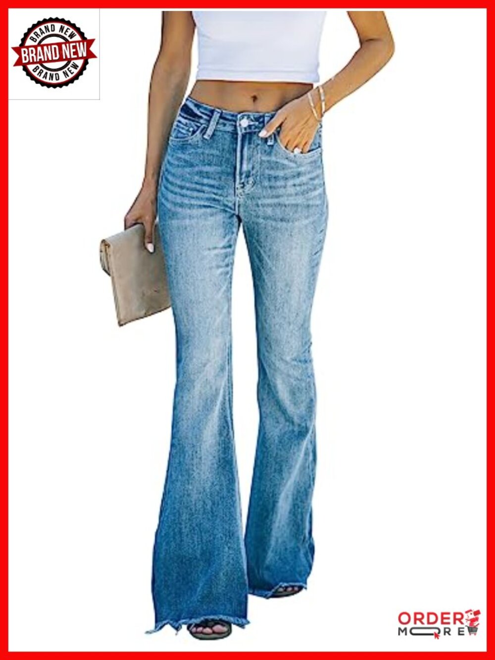 Women's High Waisted Flare Bell Bottom Jeans Stretchy Wide Leg Denim